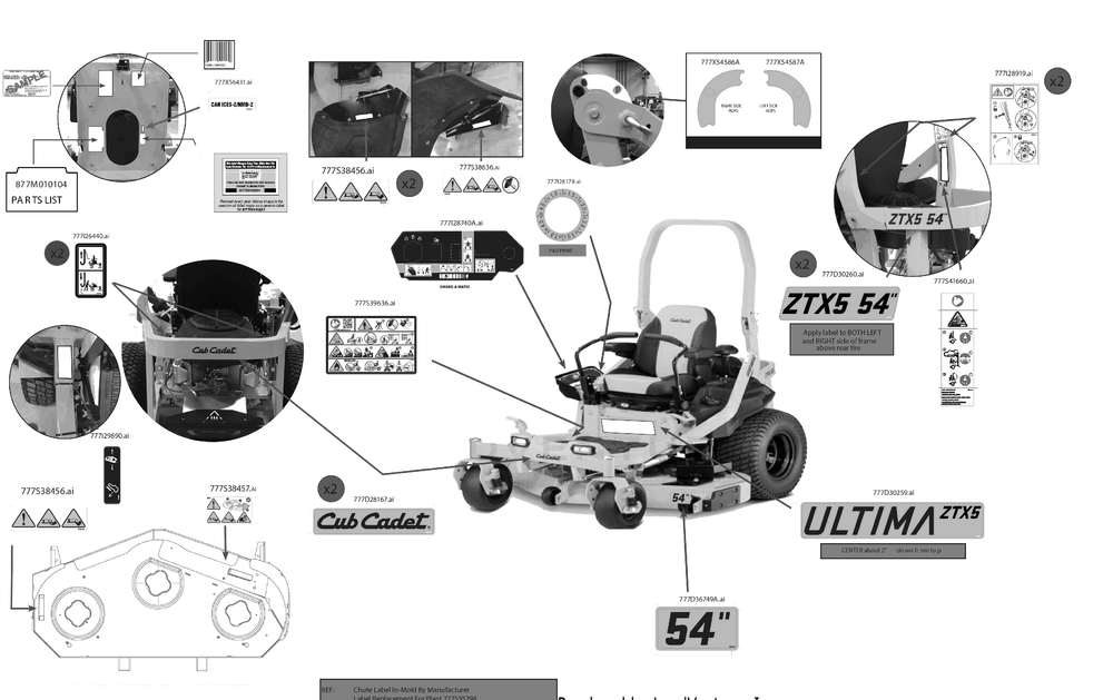 Label Map Diagram and Parts List for ZTX5-54KH (47RKAAA7A10)(2023) Cub Cadet Lawn Tractor
